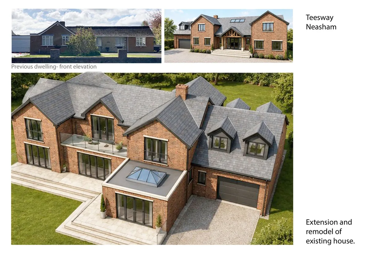 Teesway, Neasham - aerial visualisation of a brick extension and remodel